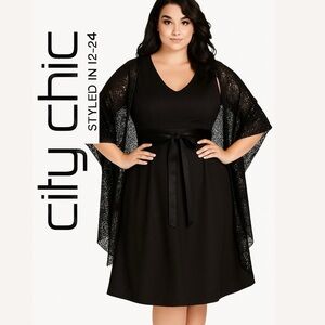 City Chic Black Ballet Double Ribbon Dress NWOT in Size 20